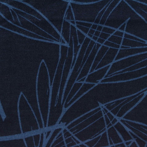 Blue Leaves Jersey Knit, Viscose
