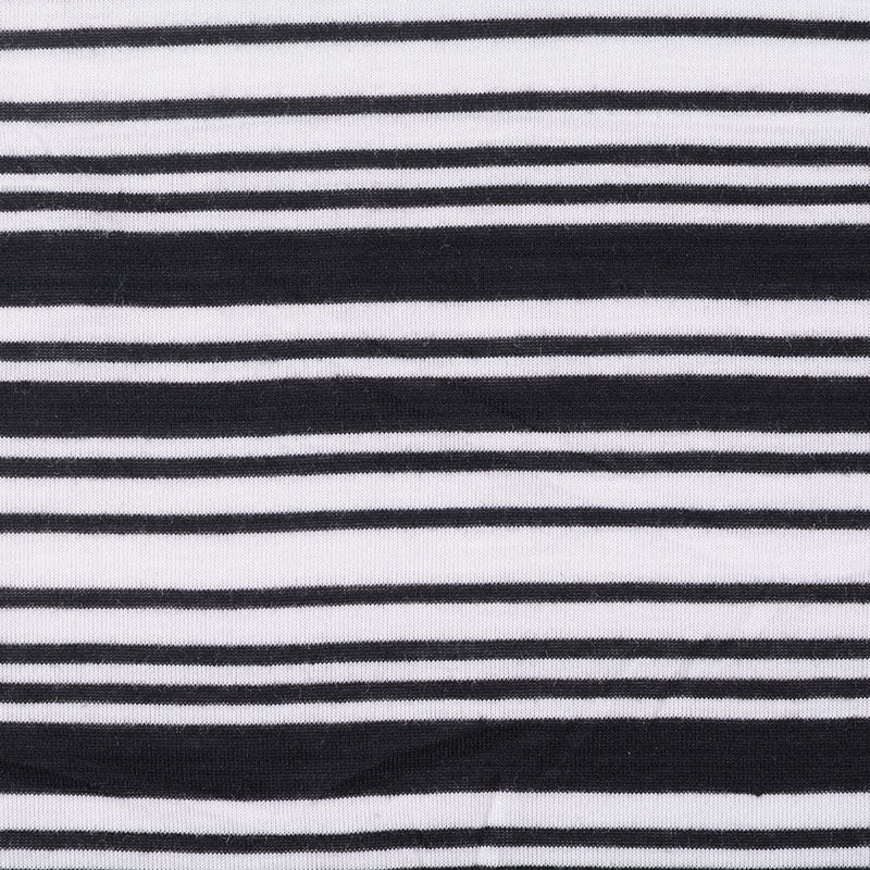 Black Horizontal-Stripe Jersey Knit, Poly-Viscose, 140 gsm