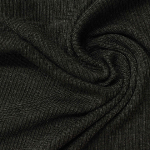 Dark Grey Marl Rib Knit, Poly-Viscose, 150 gsm