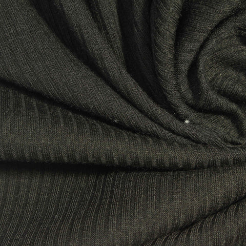 Dark Green Marl Rib Knit, Polyester, 220 gsm, 120 cm