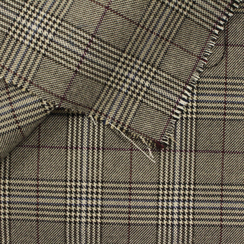 Cream Plaid Woven, Poly-Viscose