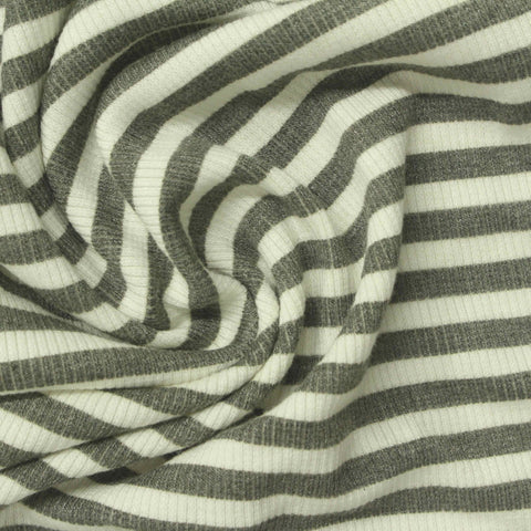 Grey Horizontal-Stripe Rib Knit, Poly-Viscose, 250 gsm