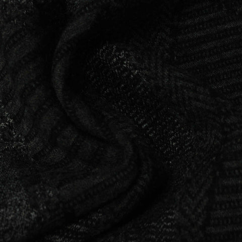 Black Herringbone Interlock Knit, Poly-Viscose, 370 gsm