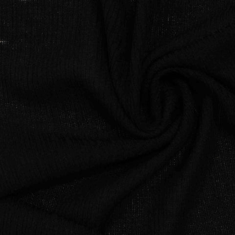 Polyester Stretch Rib Knit Fabric, 165 gsm, 135 cm — Black
