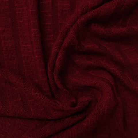 Slub Polyester Viscose Stretch Rib Knit Fabric, 195 gsm, 180 cm — Red