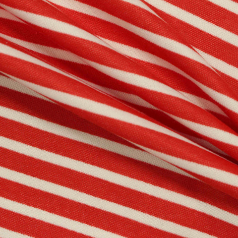 Red Horizontal-Stripe Interlock Knit, Polyester, 260 gsm