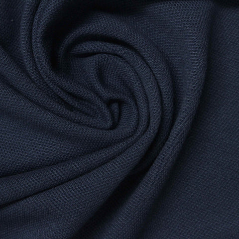Polyester Viscose Blend Stretch Piqué Knit Fabric, 173 gsm, 170 cm — Navy