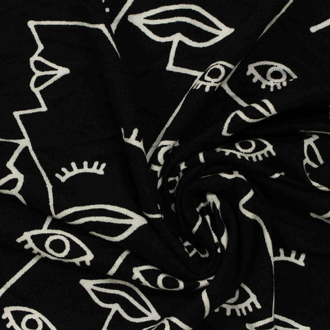 Jacquard Viscose Stretch Knit Fabric, 190 gsm, 152 cm — Black