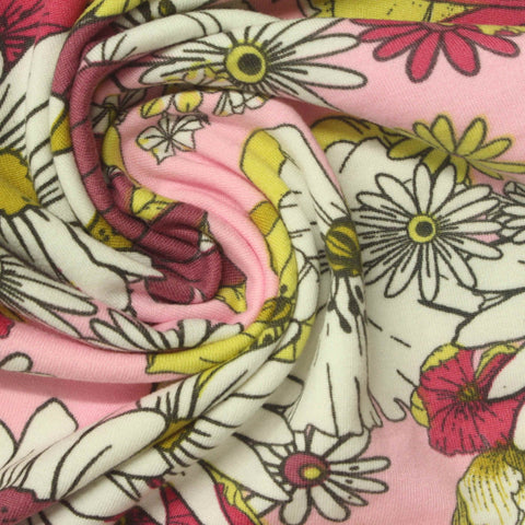 Yellow Flowers Milk Silk Knit, Polyester, 230 gsm