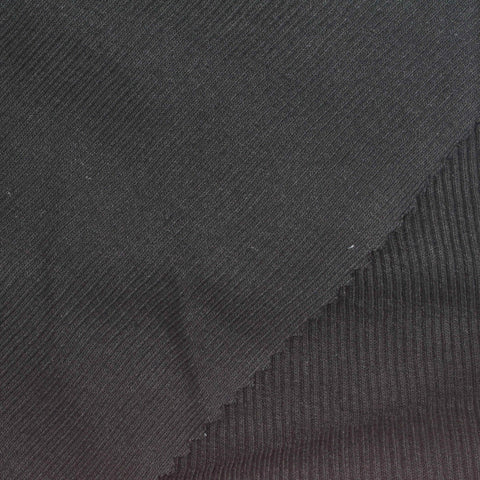 Cotton Stretch Rib Knit Fabric, 380 gsm, 110 cm — Black