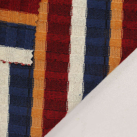 Red Horizontal-Stripe Rib Knit, Polyester, 217 gsm