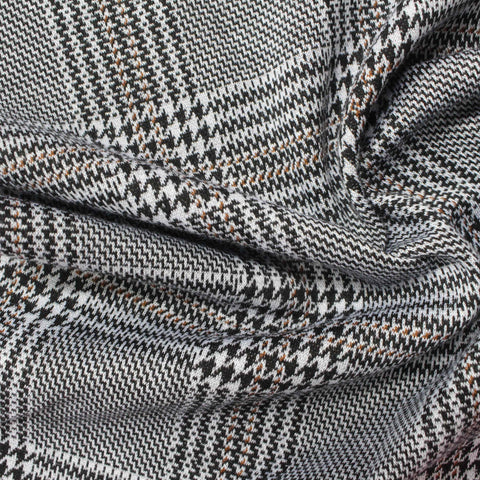 Black Plaid Interlock Knit, Poly-Viscose, 264 gsm
