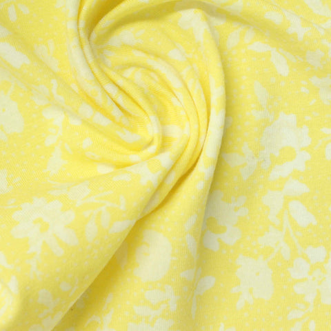 Light Yellow Floral Jersey Knit, Cotton-Modal