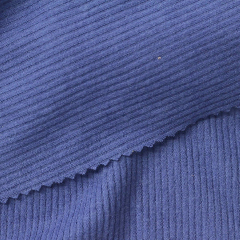 Brushed Polyester Viscose Stretch Rib Knit Fabric, 197 gsm, 135 cm — Blue