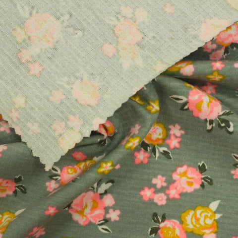 Pink Floral Crepe, Cotton-Poly, 199 gsm