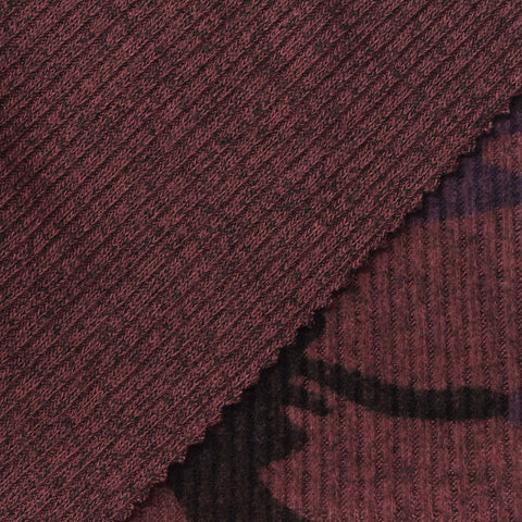 Dark Red Bold-Camo Rib Knit, Viscose-Poly