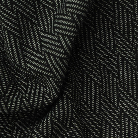 Black Herringbone Interlock Knit, Poly-Viscose, 330 gsm