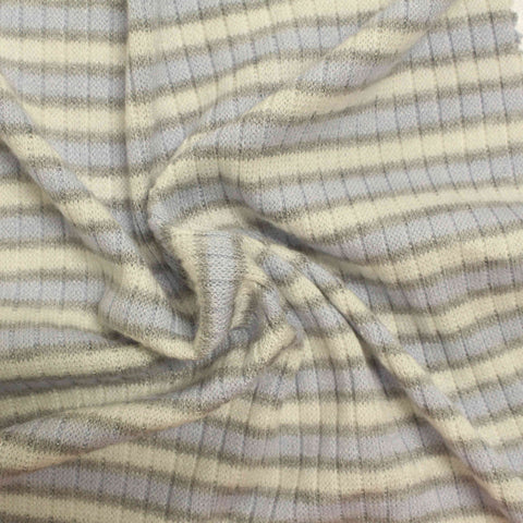 Light Cream Horizontal-Stripe Rib Knit, Viscose-Poly