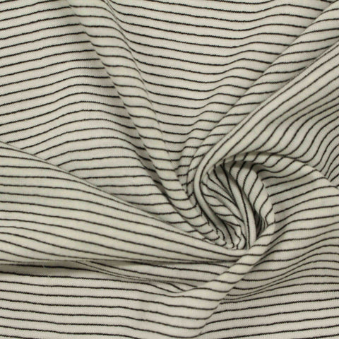 Black Horizontal-Stripe Jersey Knit, Poly-Cotton, 140 gsm