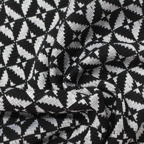 Black Geometric-Square Jacquard, Polyester, 240 gsm, 145 cm