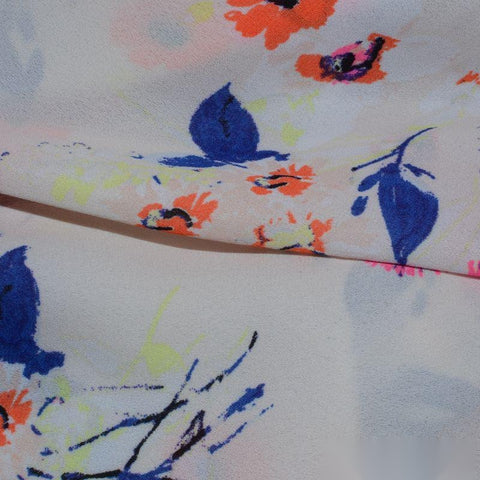 Orange Flowers Linen-Look, Polyester
