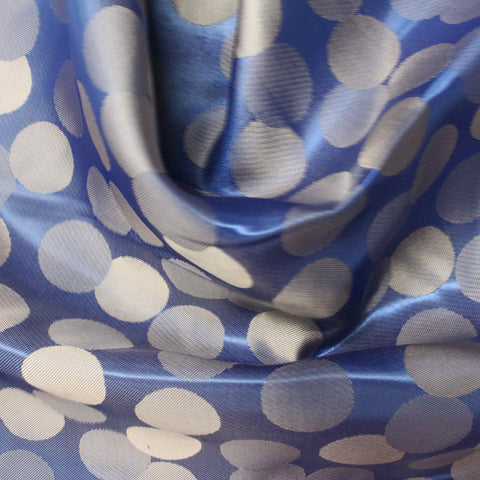 Silver-Blue Dots Jacquard, Poly-Viscose