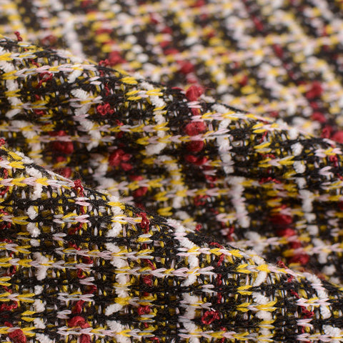 Black Check Interlock Knit, Poly-Viscose, 307 gsm