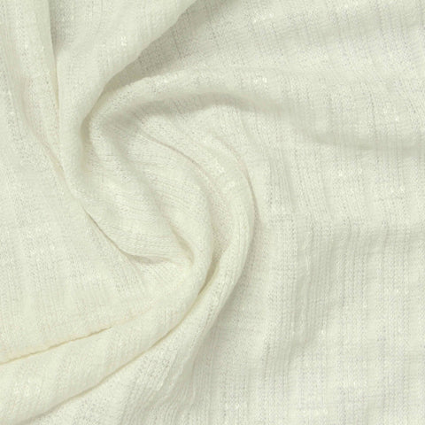 Slub Polyester Viscose Stretch Rib Knit Fabric, 185 gsm, 145 cm — White