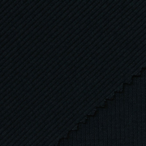 Polyester Cotton Stretch Rib Knit Fabric, 360 gsm, 120 cm — Black
