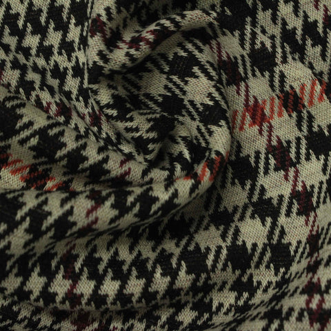 Black Houndstooth Interlock Knit, Polyester, 320 gsm, 155 cm