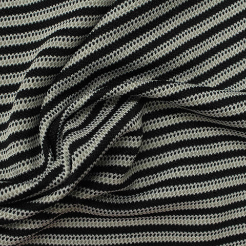 Black Horizontal-Stripe Chunky Knit, Polyester, 160 gsm
