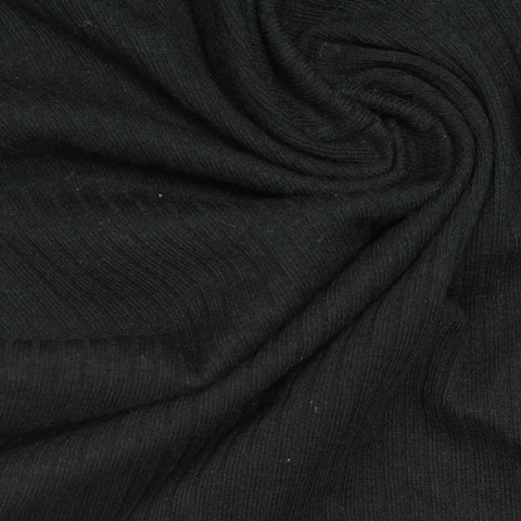 Polyester Viscose Stretch Rib Knit Fabric, 170 gsm, 150 cm — Black