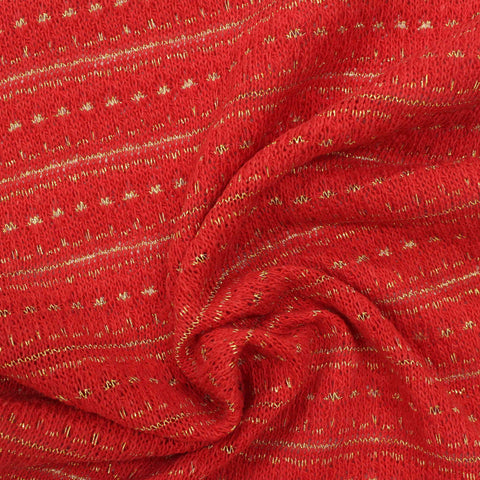 Red Horizontal-Line Chunky Knit, Cotton