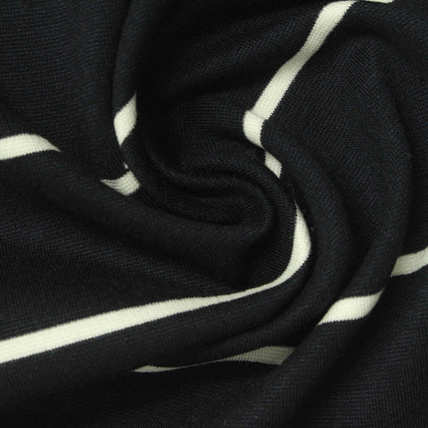 White Horizontal-Stripe Ponte Knit, Viscose-Nylon, 300 gsm