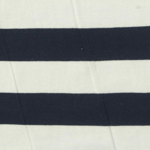Navy Horizontal-Stripe Jersey Knit, Viscose, 170 gsm