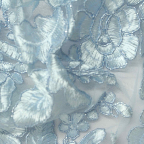 Light Blue Floral Mesh, Polyester