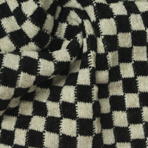 Plaid Polyester Stretch Chenille Fabric, 420 gsm, 167 cm — White