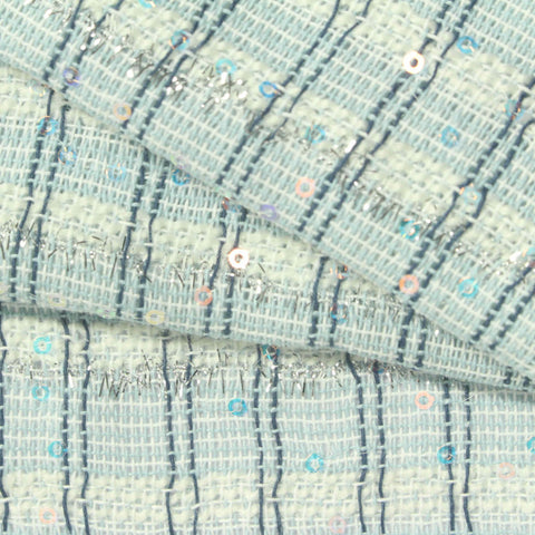 Light Blue Vertical-Stripe Bouclé, Polyester
