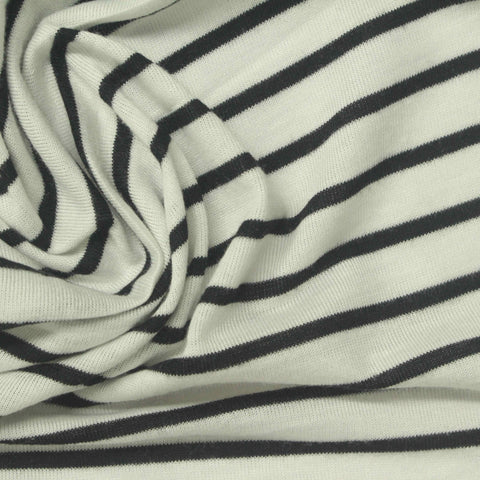 Black Horizontal-Stripe Jersey Knit, Poly-Viscose, 145 gsm
