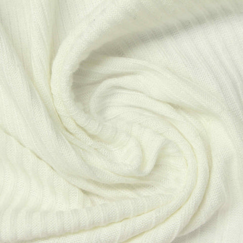 Jacquard Polyester Viscose Stretch Rib Knit Fabric, 248 gsm, 142 cm — White