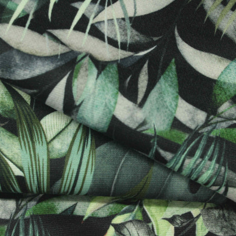 Green Tropical-Leaf Ponte Knit, Poly-Viscose