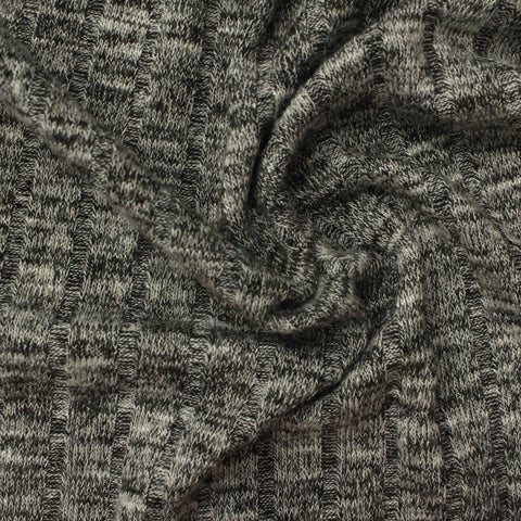 Grey Marl Rib Knit, Poly-Viscose, 215 gsm