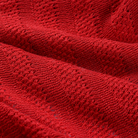 Red Horizontal-Stripe Chunky Knit, Polyester, 150 gsm