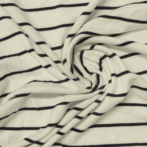 Black Horizontal-Stripe Jersey Knit, Viscose, 200 gsm, 160 cm