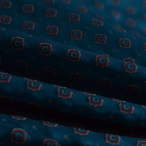 Red Geometric-Medallion Twill, Cotton