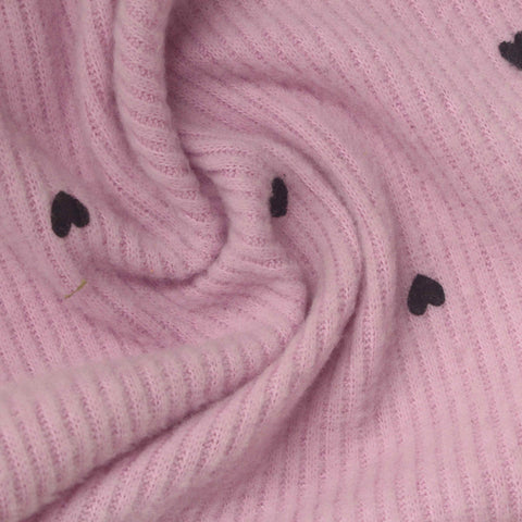 Dark Grey Hearts Rib Knit, Polyester