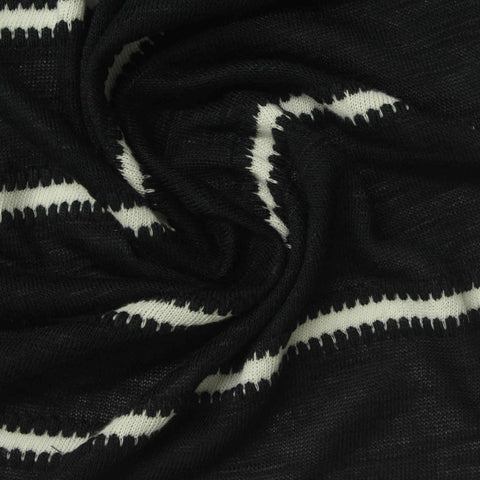 White Horizontal-Stripe Jersey Knit, Viscose, 150 gsm