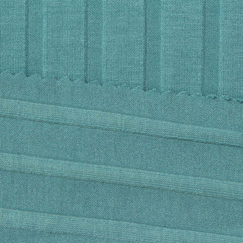 Polyester Viscose Stretch Rib Knit Fabric, 183 gsm, 155 cm — Blue