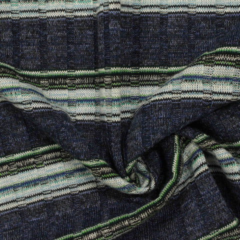 Dark Blue Horizontal-Stripe Rib Knit, Poly-Viscose, 190 gsm