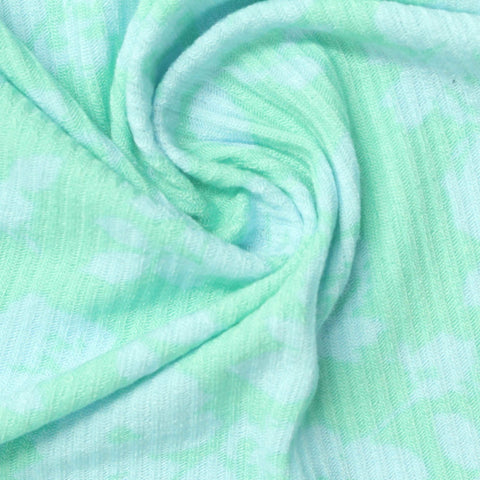 Mint Tone-on-Tone Floral Rib Knit, Viscose-Poly